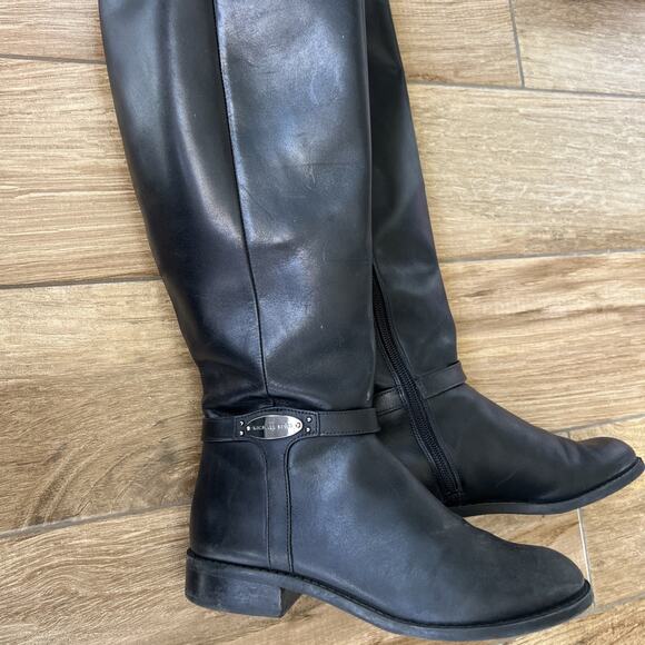 Michael Kors Tall Black Leather Riding Boots Womens Size 5 Zip Designer *Read - Picture 9 of 12